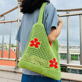 Summer Flower Knitted Shoulder Bag Large Capacity Shopping Tote