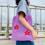 Summer Flower Handbag Women's Knitted Shoulder Bag Large Capacity Tote