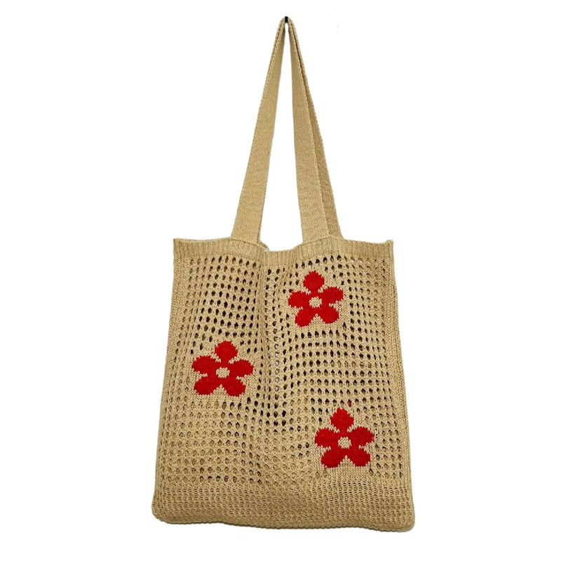 Summer Flower Knitted Shoulder Bag Large Capacity Shopping Tote