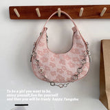 Summer Flower Underarm Bag Chains Shoulder Bag Sweet Girls Half-moon Handbag