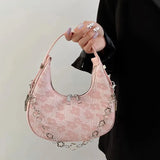 Summer Flower Underarm Bag Chains Shoulder Bag Sweet Girls Half-moon Handbag