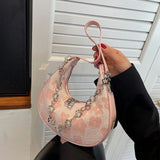 Summer Flower Underarm Bag Chains Shoulder Bag Sweet Girls Half-moon Handbag
