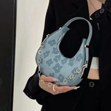 Summer Flower Underarm Bag Chains Shoulder Bag Sweet Girls Half-moon Handbag