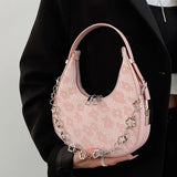Summer Flower Underarm Bag Chains Shoulder Bag Sweet Girls Half-moon Handbag
