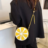 Summer Fruit Orange Crossbody Bag Round Leather Small Chain Shoulder Purse