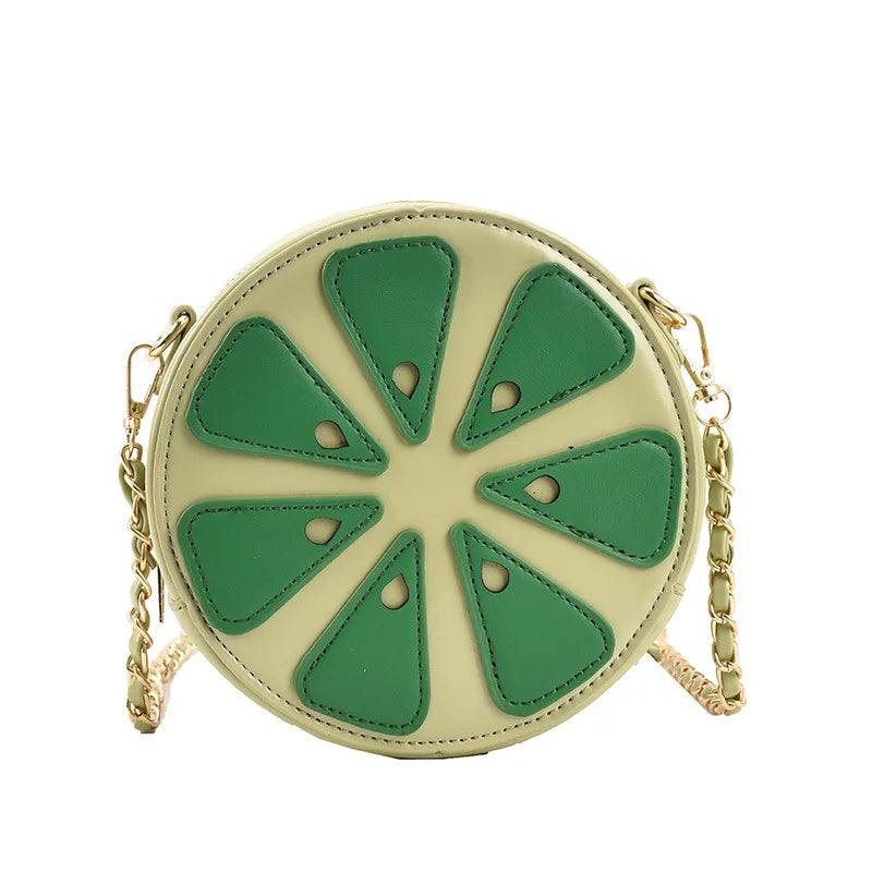 Summer Fruit Orange Crossbody Bag Round Leather Small Chain Shoulder Purse