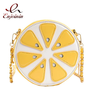 Summer Fruit Orange Crossbody Bag Round Leather Small Chain Shoulder Purse