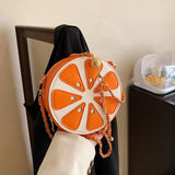 Summer Fruit Orange Crossbody Bag Round Leather Small Chain Shoulder Purse