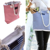 Summer Canvas Shoulder Bag Striped Tote Women Ladies Handbag