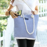 Summer Canvas Shoulder Bag Striped Tote Women Ladies Handbag