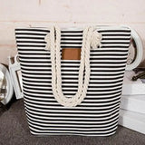 Summer Canvas Shoulder Bag Striped Tote Women Ladies Handbag