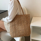 Bohemian Straw Beach Tote Handbag, Summer Travel Shopper, Large Shopping Bag