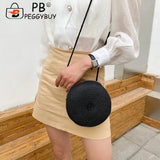 Vintage Vacation Women Woven Solid Shoulder Crossbody Bag Round Small Handbags