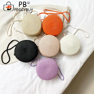 Vintage Vacation Women Woven Solid Shoulder Crossbody Bag Round Small Handbags