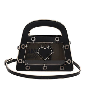 Transparent Beach Tote Bag Leather Heart Crossbody Women's Party Bag