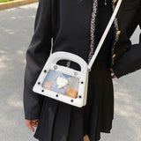 Transparent Beach Tote Bag Leather Heart Crossbody Women's Party Bag