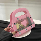 Transparent Beach Tote Bag Leather Heart Crossbody Women's Party Bag