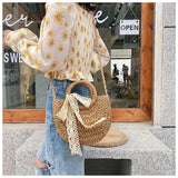 Summer Straw Beach Bag Moon Shaped Top Handle Tote Weaving Ladies Handbag