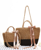 Summer Straw Bags Ribbons Bowknot Beach Bag Casual Knitting Handbags Women