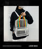 Summer Clear PVC Women Backpack Transparent Pink Rainbow Bag