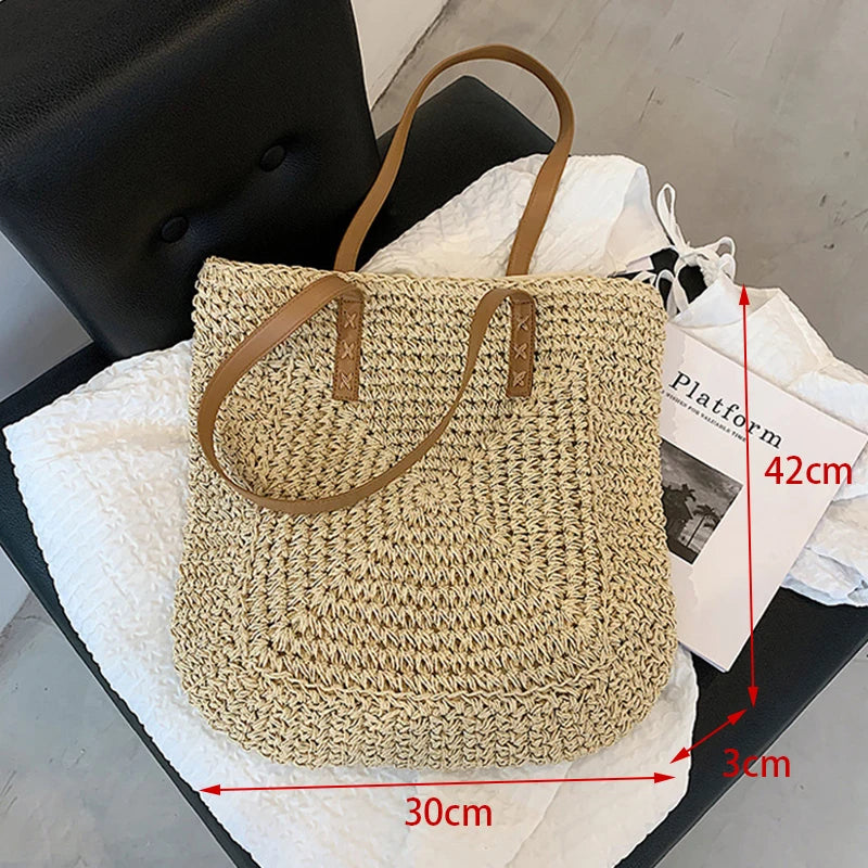 Straw Shoulder Bag Rattan Beach Bags Large Capacity Woven Handle Bag