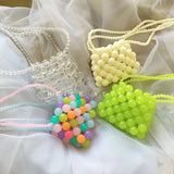 Summer Ins Pearl Mini Lipstick Bag Beaded Candy Jelly Rainbow Chain Wallet