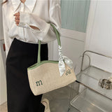 Summer Straw Shoulder Bag with Scarf, Beach Woven Tote Purse for Lady Handbag