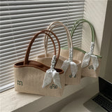 Summer Straw Shoulder Bag with Scarf, Beach Woven Tote Purse for Lady Handbag