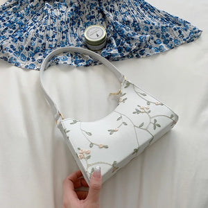 Summer Lace Floral Stitching Shoulder Bag Soft PU Leather Underarm Bags