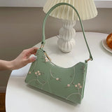 Summer Lace Floral Shoulder Bag for Women Soft PU Leather