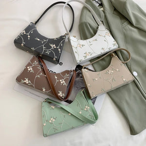 Summer Lace Floral Shoulder Bag for Women Soft PU Leather