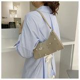 Summer Floral Lace Shoulder Bag for Women Soft PU Leather Underarm Bag