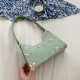 Summer Floral Lace Shoulder Bag for Women Soft PU Leather Underarm Bag