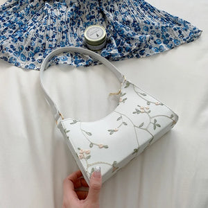 Summer Floral Lace Shoulder Bag for Women Soft PU Leather Underarm Bag