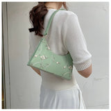 Summer Floral Lace Shoulder Bag for Women Soft PU Leather Underarm Bag