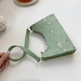 Summer Floral Lace Shoulder Bag for Women Soft PU Leather Underarm Bag