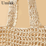 Summer Woven Tote Hollow Top-handle Bag for Seaside Holiday