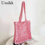 Summer Woven Tote Hollow Top-handle Bag for Seaside Holiday