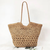 Summer Ladies Woven Tote Hollow Weaving Underarm Bag Casual Large Capacity