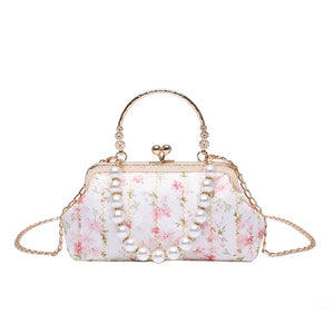 Lady Shoulder Bags Flowers Pearl Chain Handbags PU Crossbody Bag