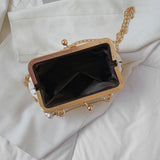 Lady Shoulder Bags Flowers Pearl Chain Handbags PU Crossbody Bag