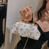 Lady Shoulder Bags Flowers Pearl Chain Handbags PU Crossbody Bag