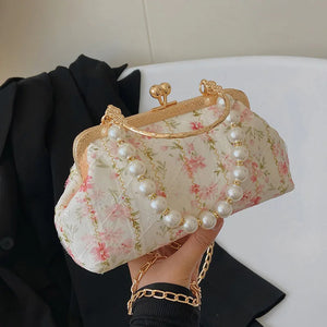 Lady Shoulder Bags Flowers Pearl Chain Handbags PU Crossbody Bag