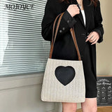 Summer Love Straw Woven Bags for Women Knitted Female Bucket Shoulder Bag