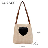 Summer Love Straw Woven Bags for Women Knitted Female Bucket Shoulder Bag