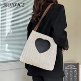 Summer Love Straw Woven Bags for Women Knitted Female Bucket Shoulder Bag