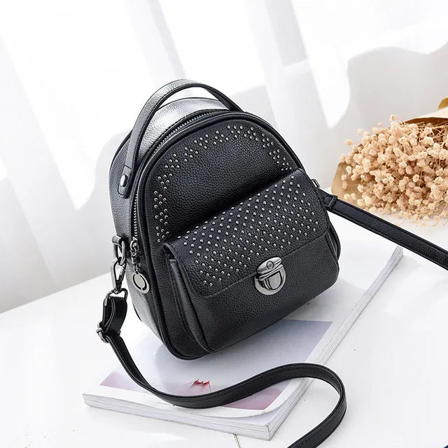 Summer Mini Rivets Backpack Gray Daypack Small Back Bag Woman
