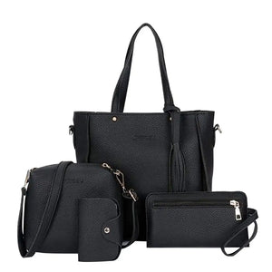 4-Piece Women's PU Leather Handbag Set with Shoulder Bag