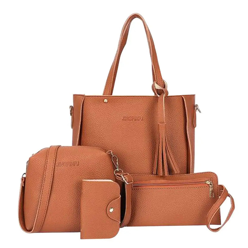 4-Piece Women's PU Leather Handbag Set with Shoulder Bag
