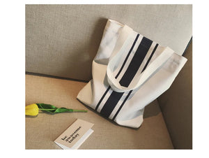 Summer Canvas Shoulder Bag Handbag Art Striped Bag